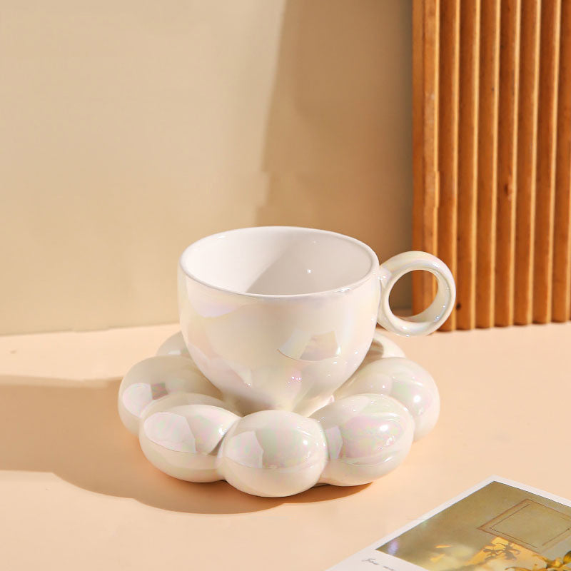 Love Me Flower Ceramic Cup & Saucer Set Pearl
