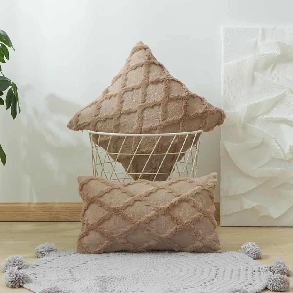Lunel Velvet Boho Style Pillow Cushion Cover Taupe Beige