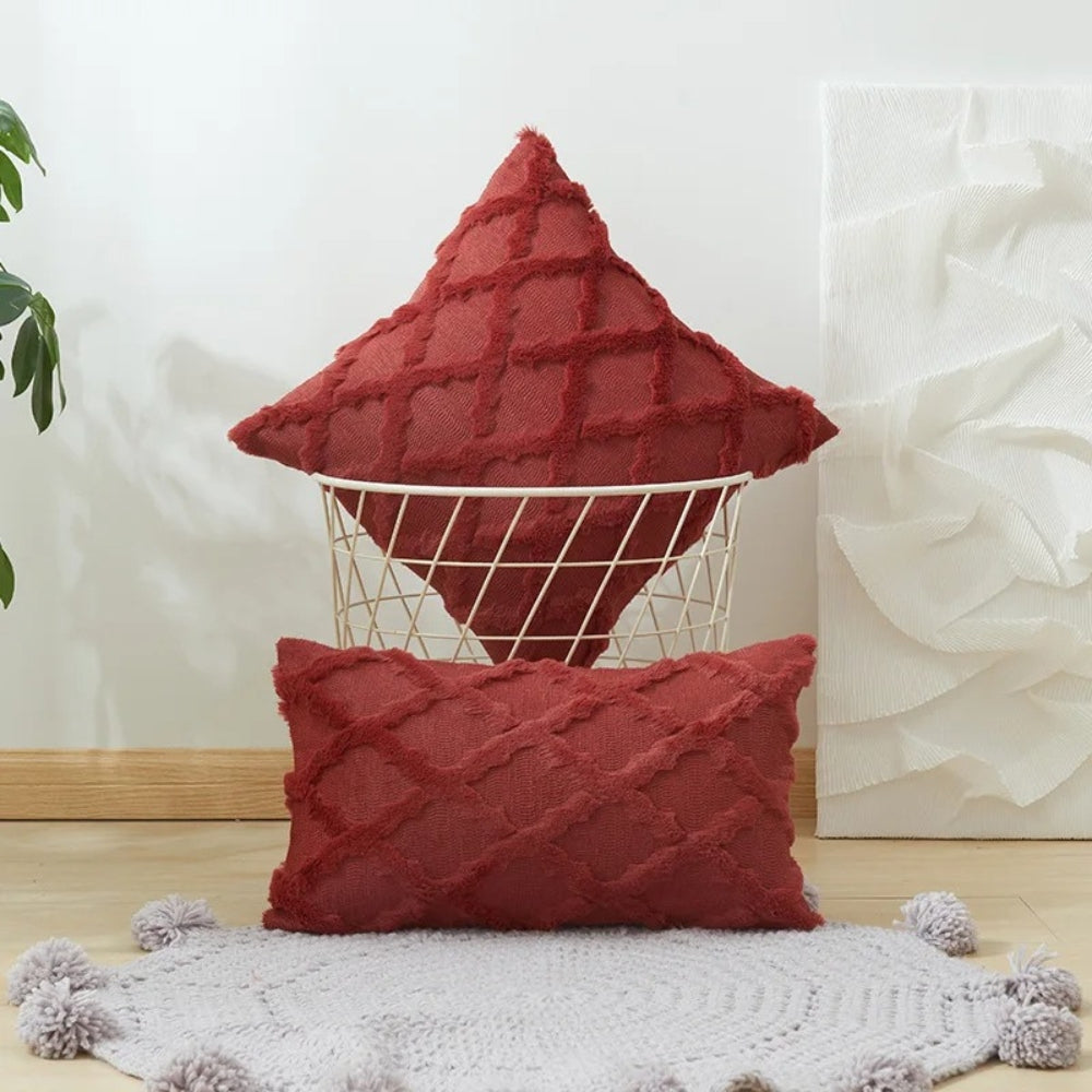 Lunel Velvet Boho Style Pillow Cushion Cover Rust Red
