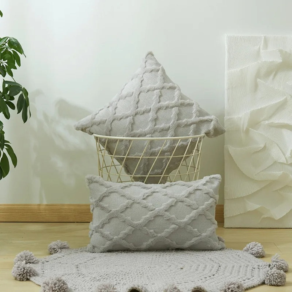 Lunel Velvet Boho Style Pillow Cushion Cover Ash Gray