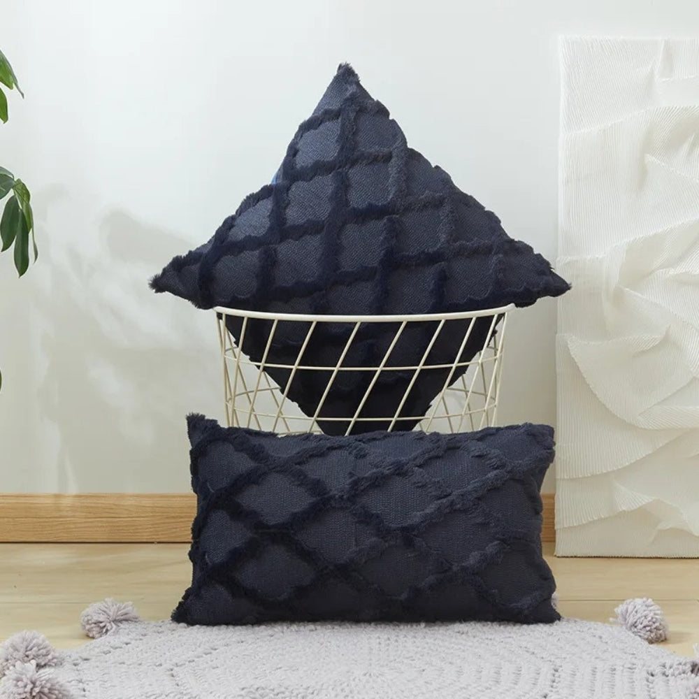 Lunel Velvet Boho Style Pillow Cushion Cover Midnight Blue