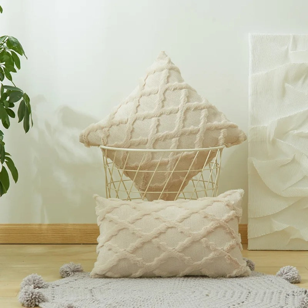 Lunel Velvet Boho Style Pillow Cushion Cover Ivory Blush