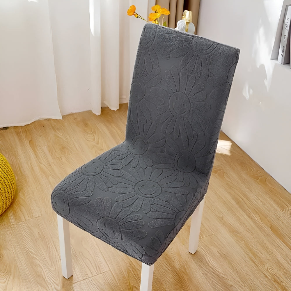 Fleur Smiley Flower Stretch Chair Cover Graphite Bloom