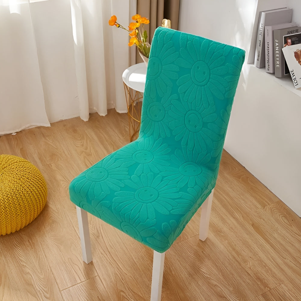 Fleur Smiley Flower Stretch Chair Cover Teal Breeze