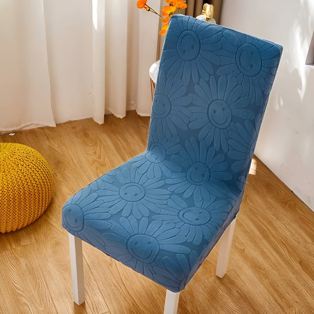 Fleur Smiley Flower Stretch Chair Cover Indigo Sky