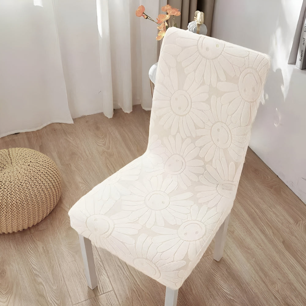 Fleur Smiley Flower Stretch Chair Cover Cream Blossom
