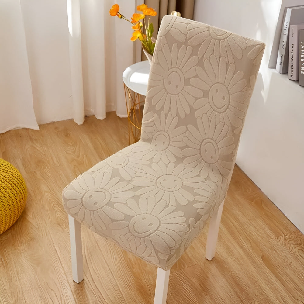 Fleur Smiley Flower Stretch Chair Cover Oat Beige