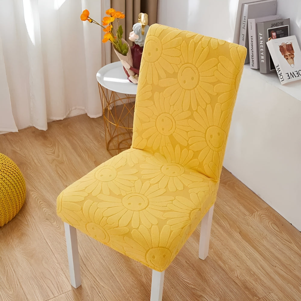 Fleur Smiley Flower Stretch Chair Cover Lemon Zest
