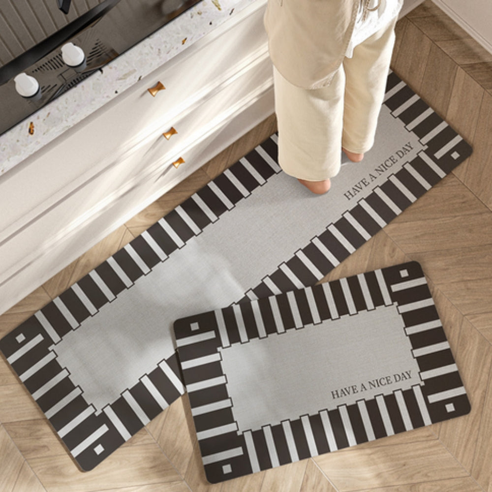 Lush Floral Striped Kitchen Mat Charcoal Stripes
