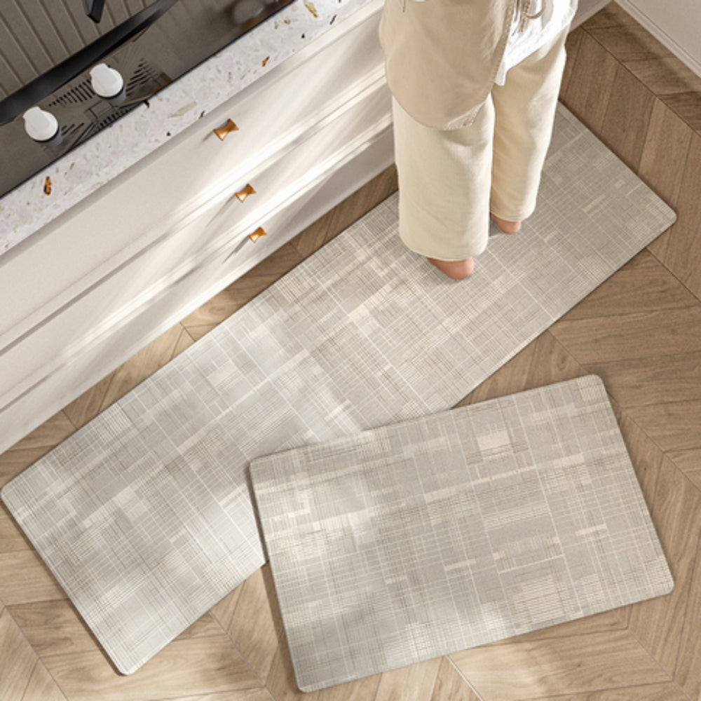 Lush Floral Striped Kitchen Mat Ivory Checks