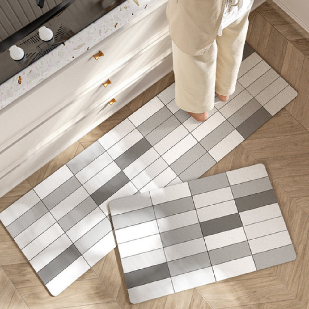 Lush Floral Striped Kitchen Mat Silver Blocks