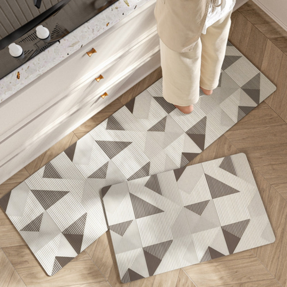 Lush Floral Striped Kitchen Mat Taupe Triangles