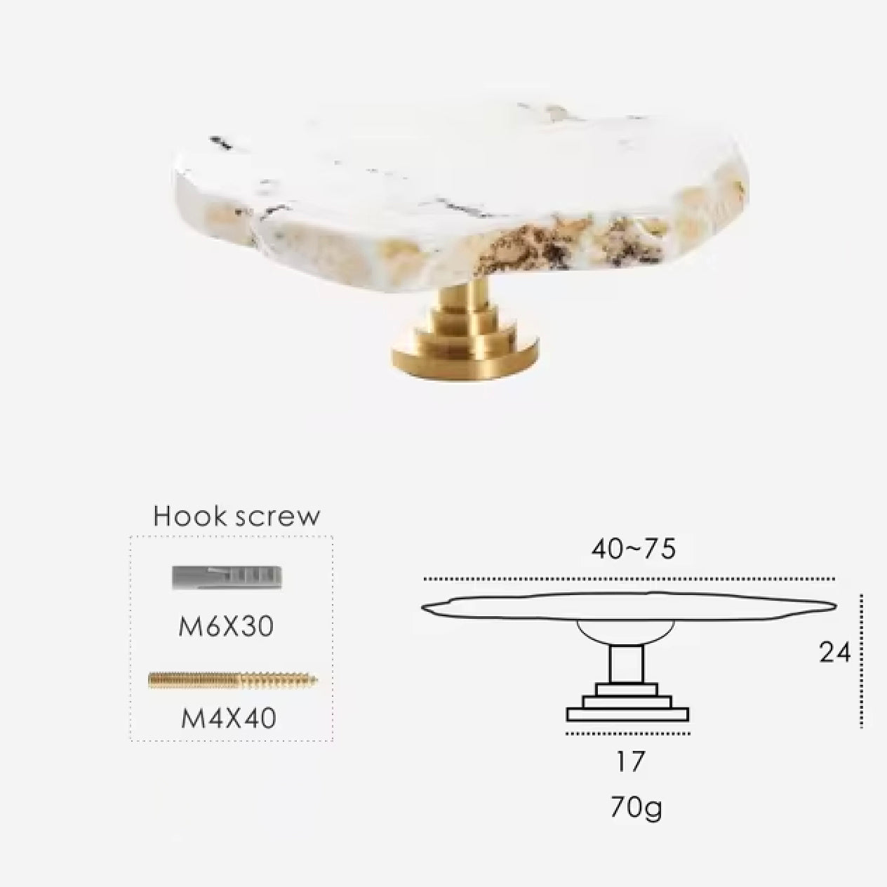 Luxe White Turquoise Stone Knob & Pull Large Knob Hook