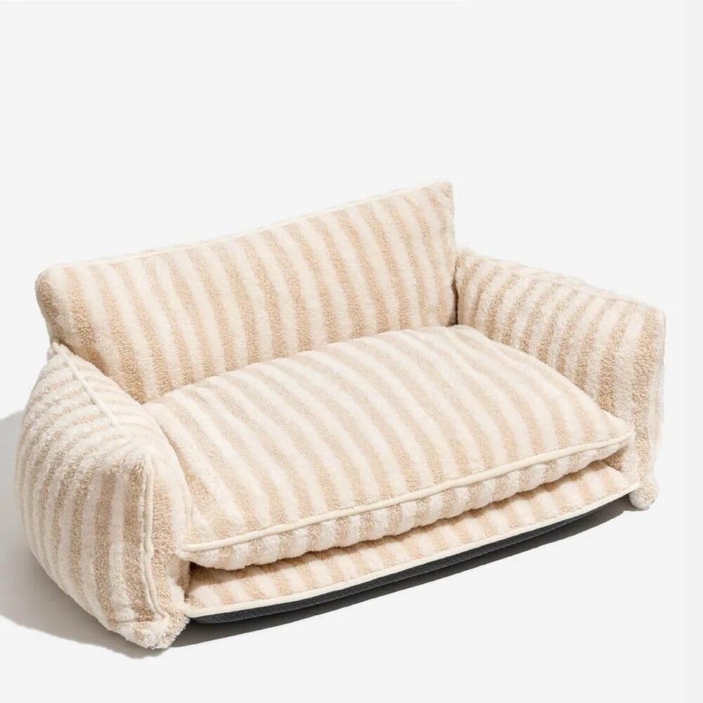 Striped Snuggles Luxe Pet Sofa Bed Beige