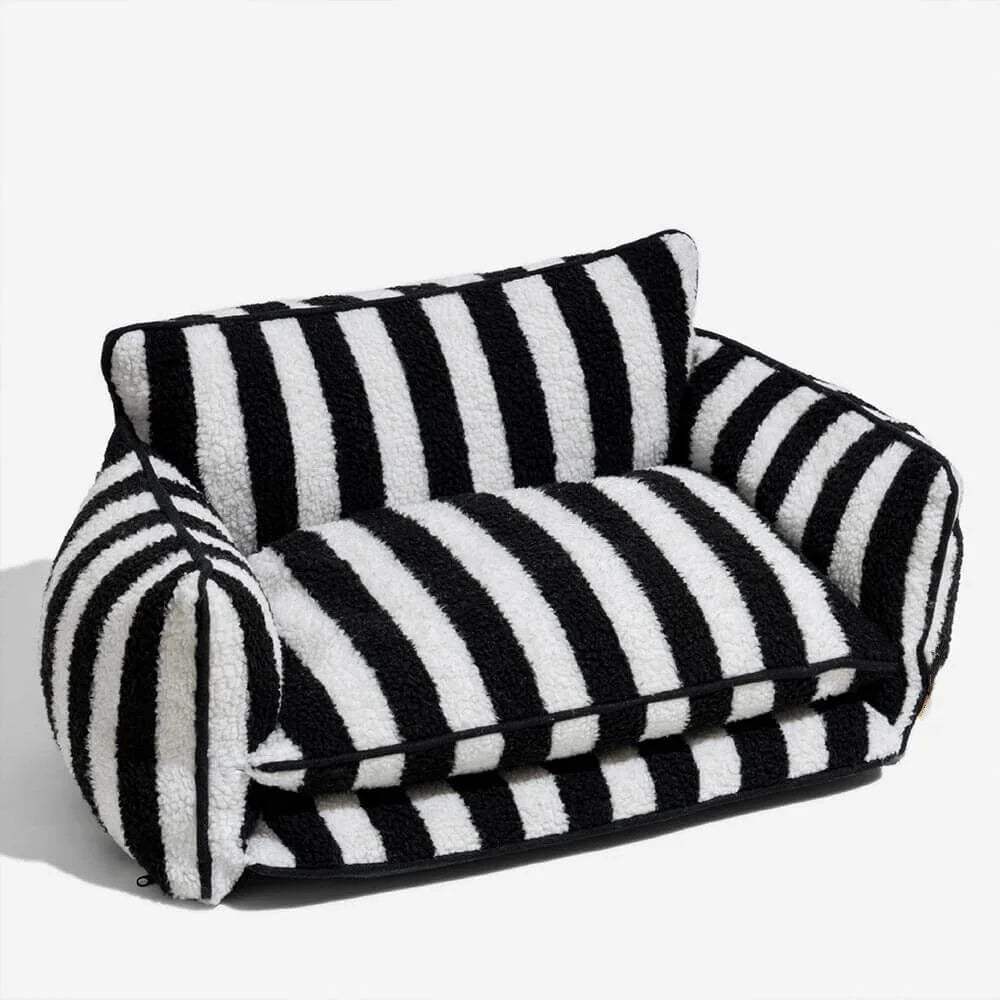 Striped Snuggles Luxe Pet Sofa Bed Black