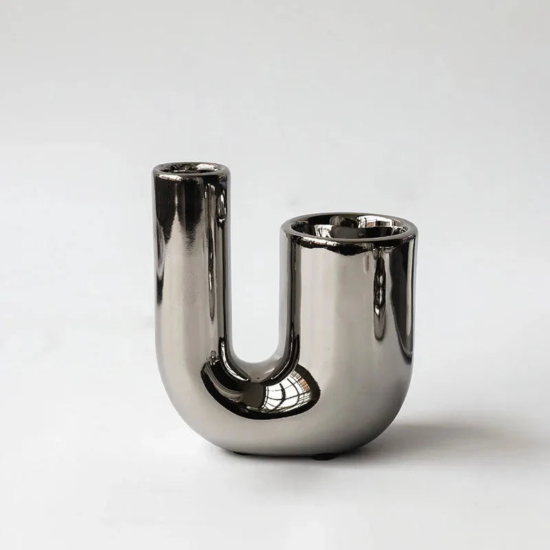 Luxury Electroplating Ceramic Candlestick Double Candle