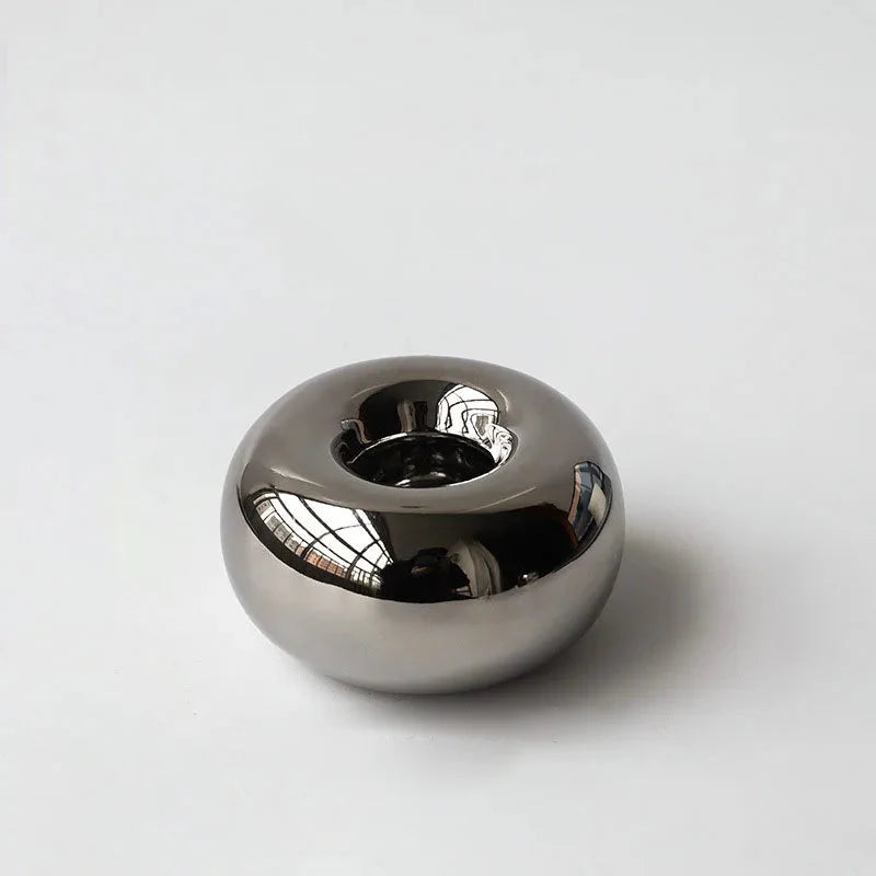Luxury Electroplating Ceramic Candlestick Round