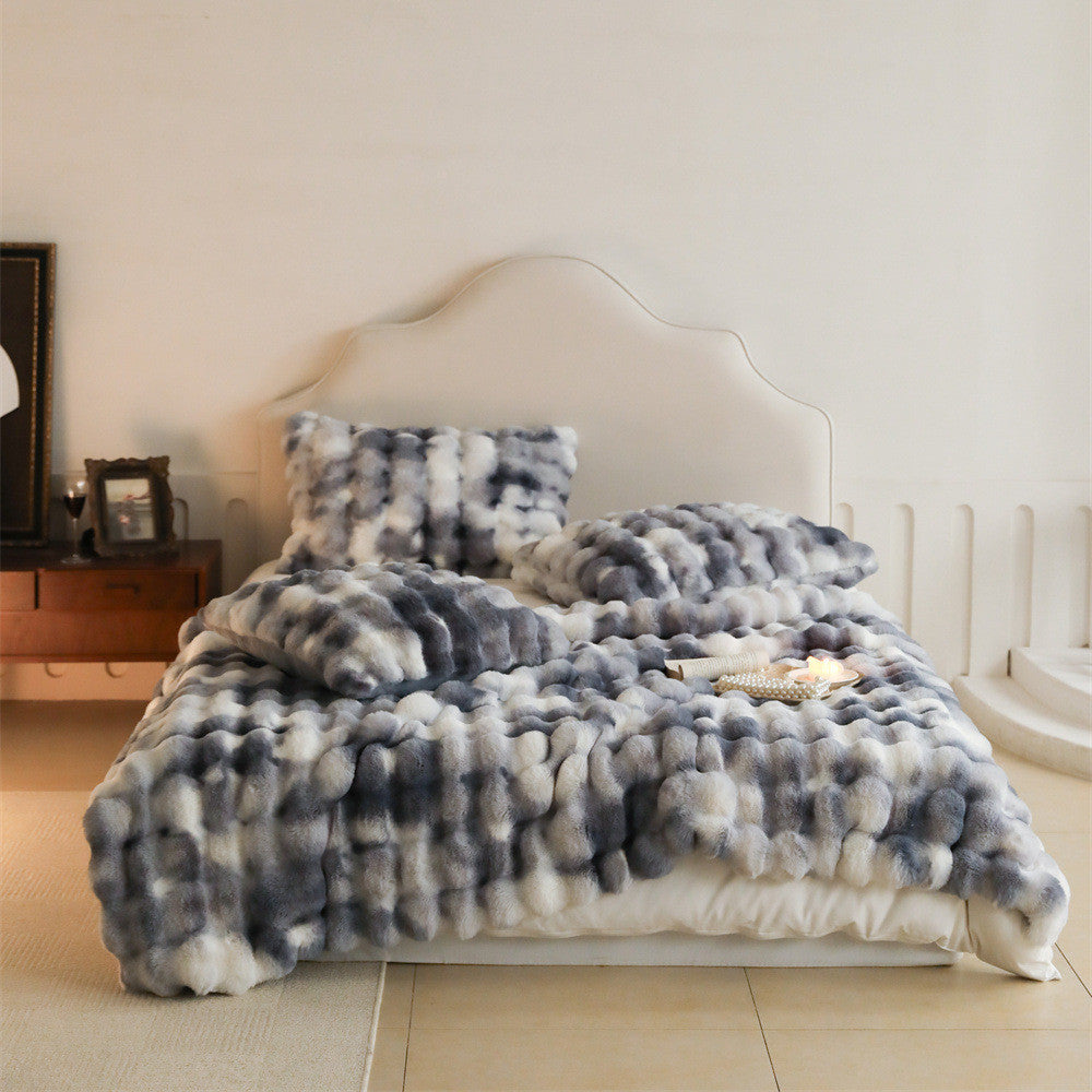 Luxury Faux Rabbit Fur Throw Blanket – Fluffy & Reversible Dark Grey
