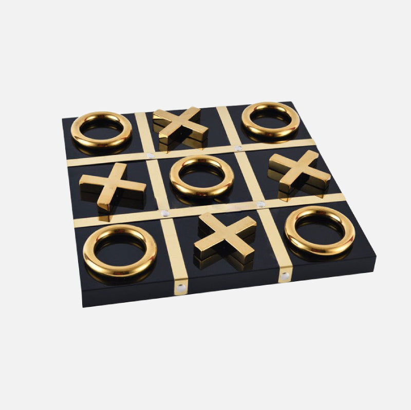 Luxury Glass Chess / Tic Tac Toe Board Set Tic Tac Toe Gold Black