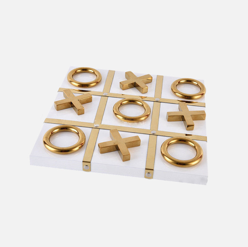 Luxury Glass Chess / Tic Tac Toe Board Set Tic Tac Toe White Gold