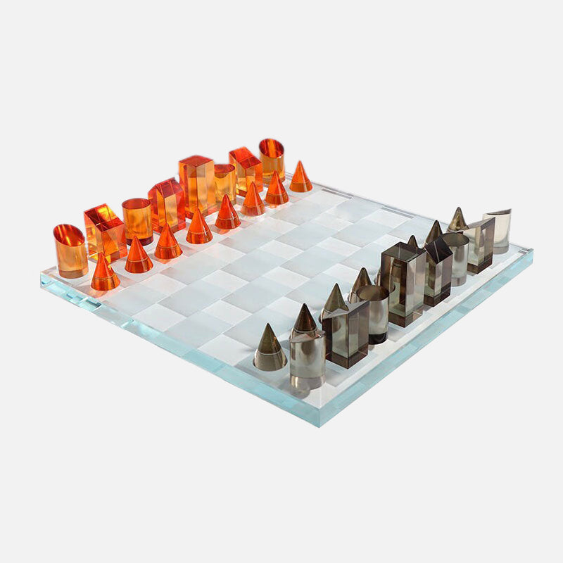 Luxury Glass Chess / Tic Tac Toe Board Set Chess Board Orange Smoke