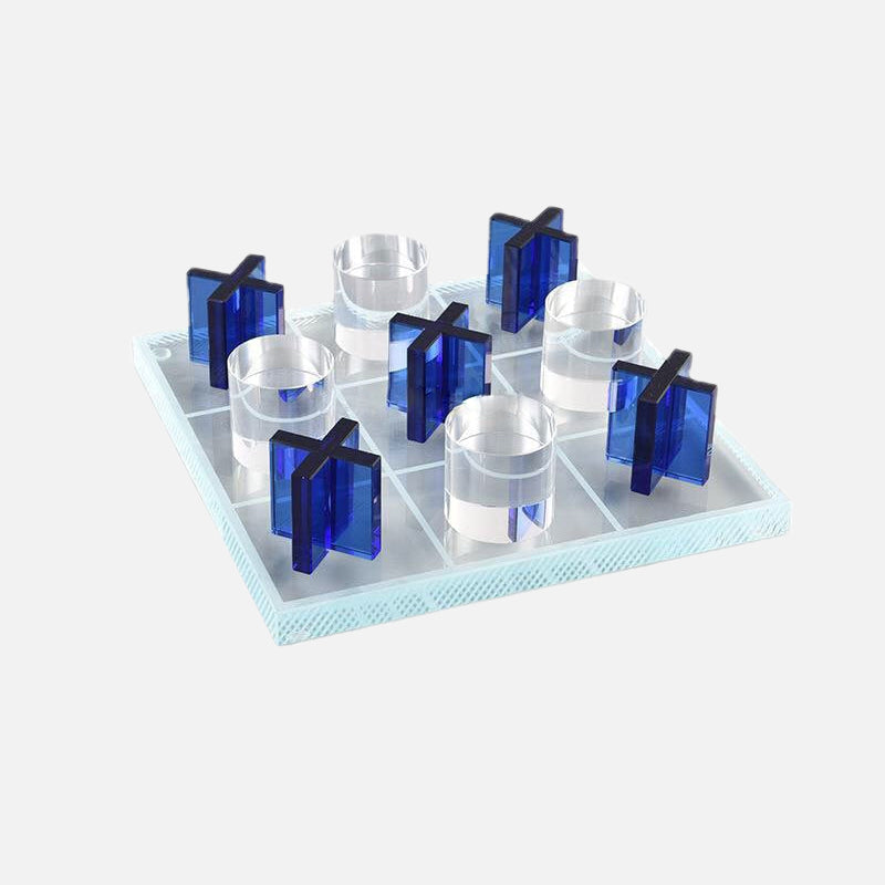 Luxury Glass Chess / Tic Tac Toe Board Set Tic Tac Toe Blue Clear