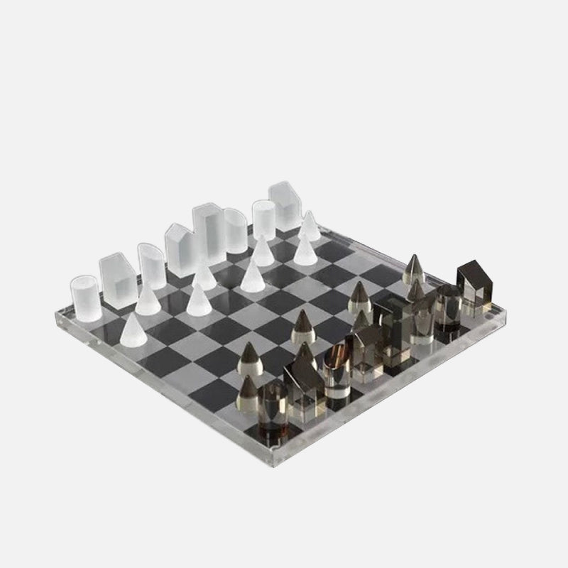 Luxury Glass Chess / Tic Tac Toe Board Set Chess Board Clear Smoke