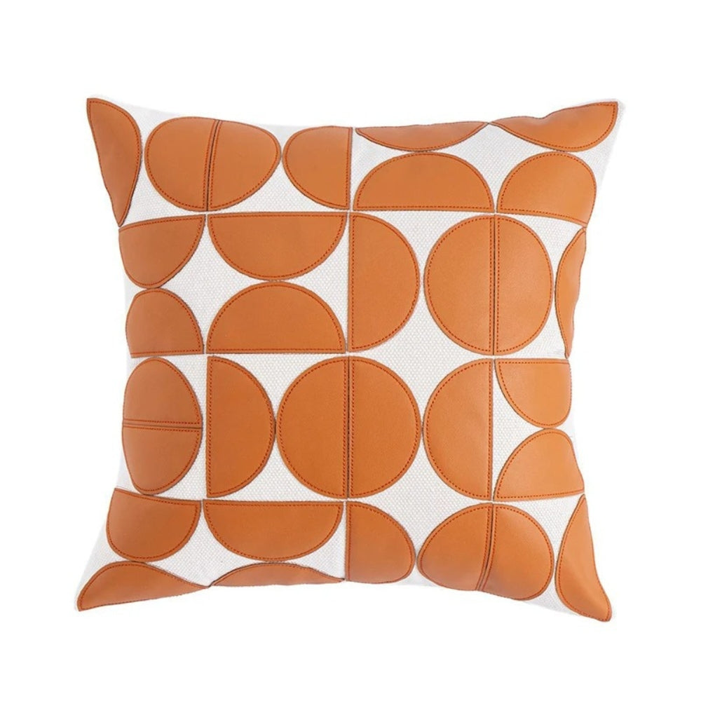 Luxury Embroidered Faux Leather Sofa Cushion Cover Caramel Circle