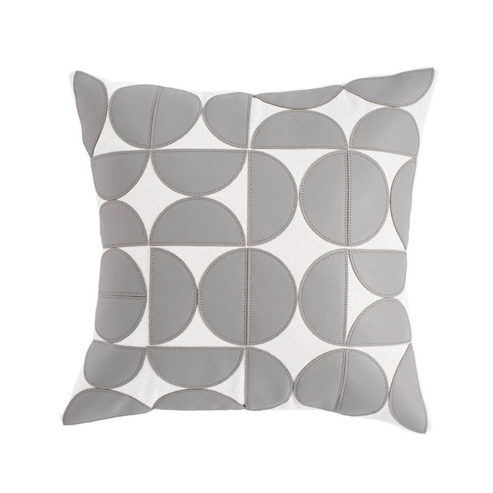 Luxury Embroidered Faux Leather Sofa Cushion Cover Gray Circle
