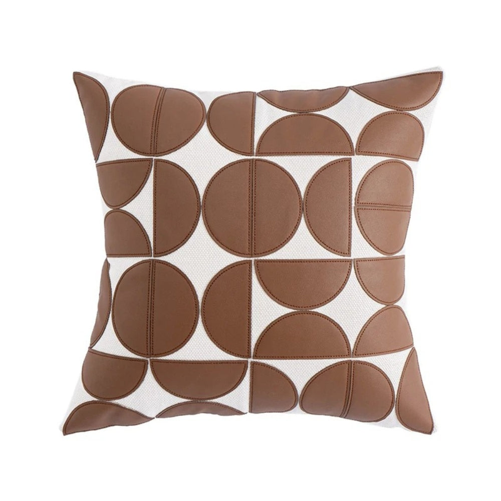 Luxury Embroidered Faux Leather Sofa Cushion Cover Brown Circle