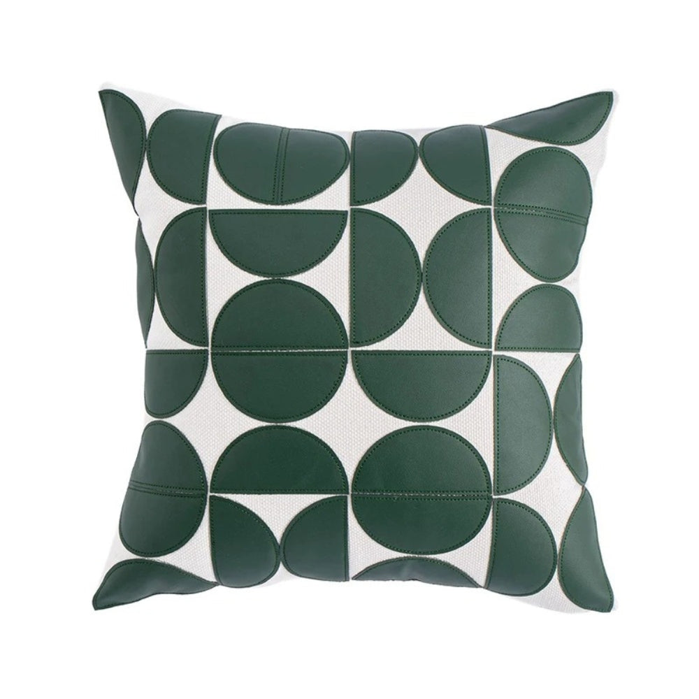 Luxury Embroidered Faux Leather Sofa Cushion Cover Green Circle