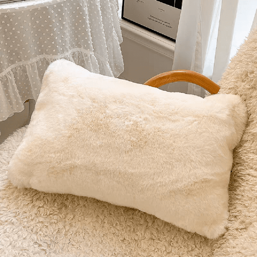 Luxury Faux Fur Pillow Cream Lumbar Pillow