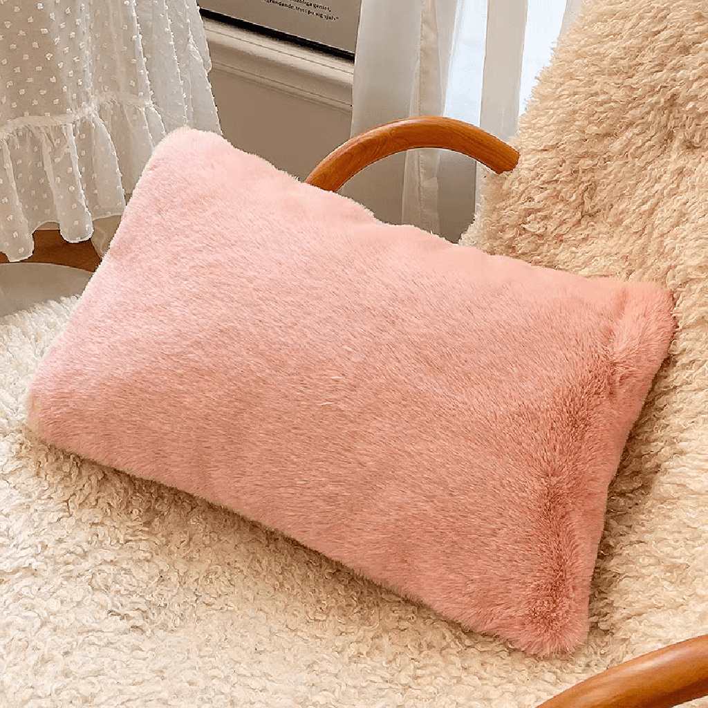 Luxury Faux Fur Pillow Pink Lumbar Pillow