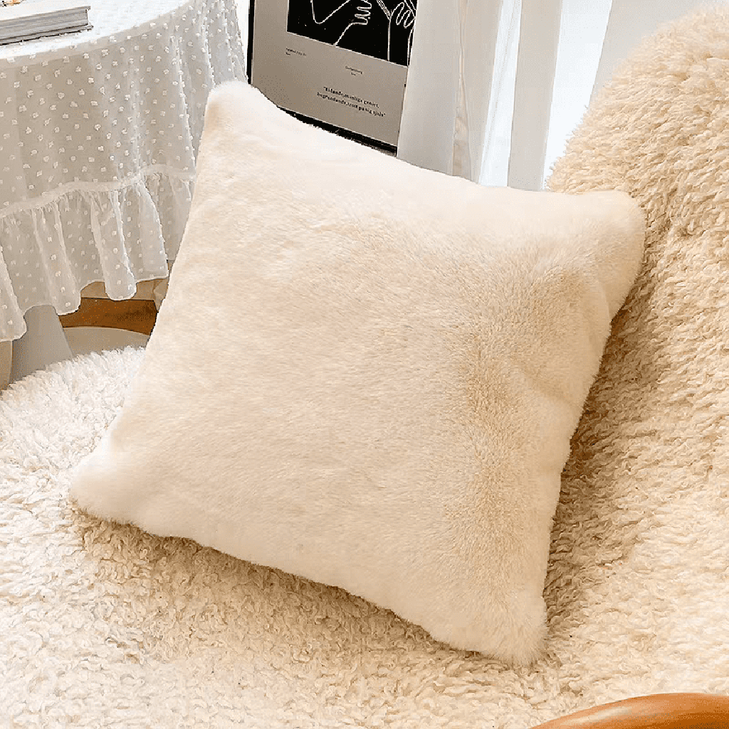 Luxury Faux Fur Pillow Cream Square Pillow