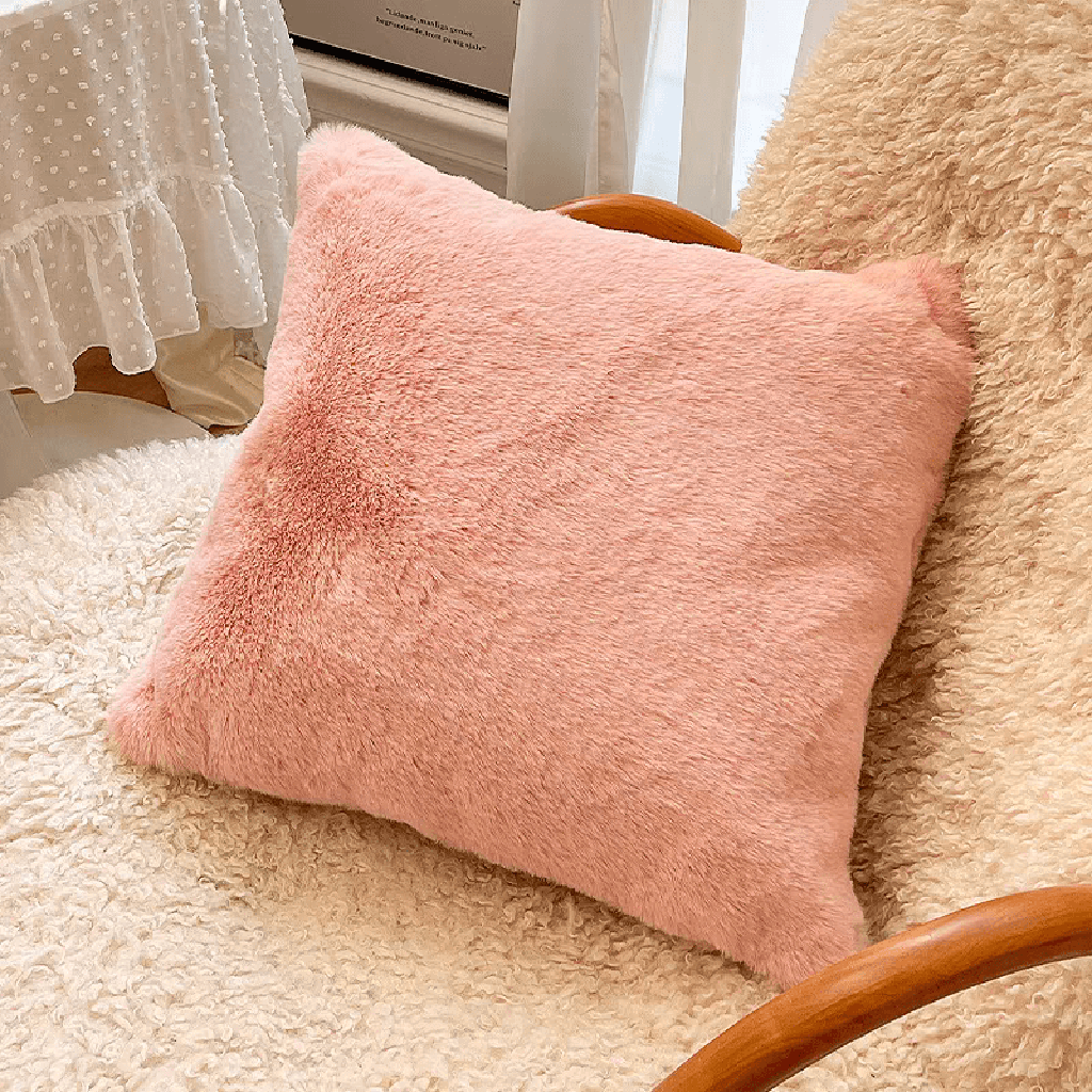 Luxury Faux Fur Pillow Pink Square Pillow