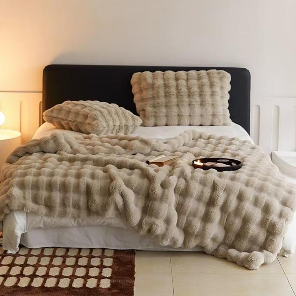 Luxury Mink Faux Fur Blanket Camel