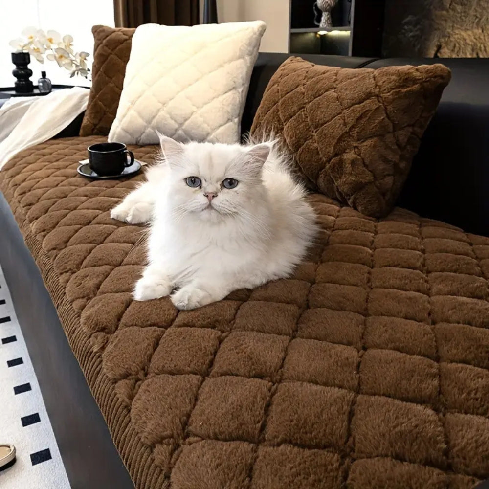 Luxury Plush Diamond Stitched Sofa Cover Coffee Glow