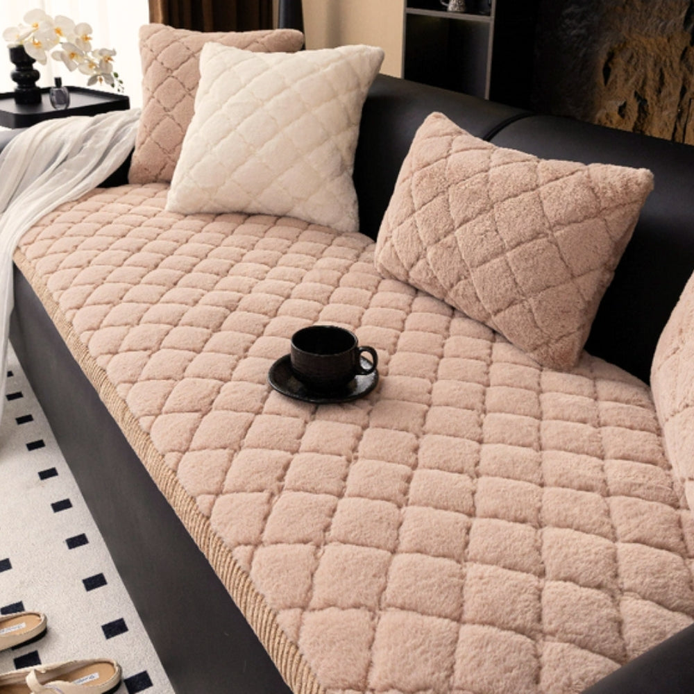 Luxury Plush Diamond Stitched Sofa Cover Blushy Charm