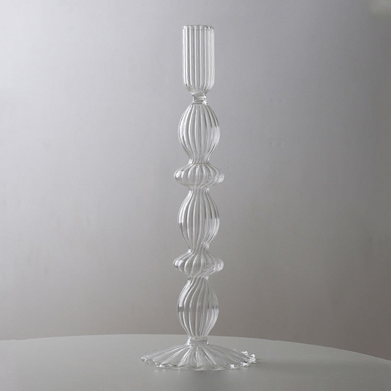 Macaroon Glass Ripple Candle Holders Pebble Clear