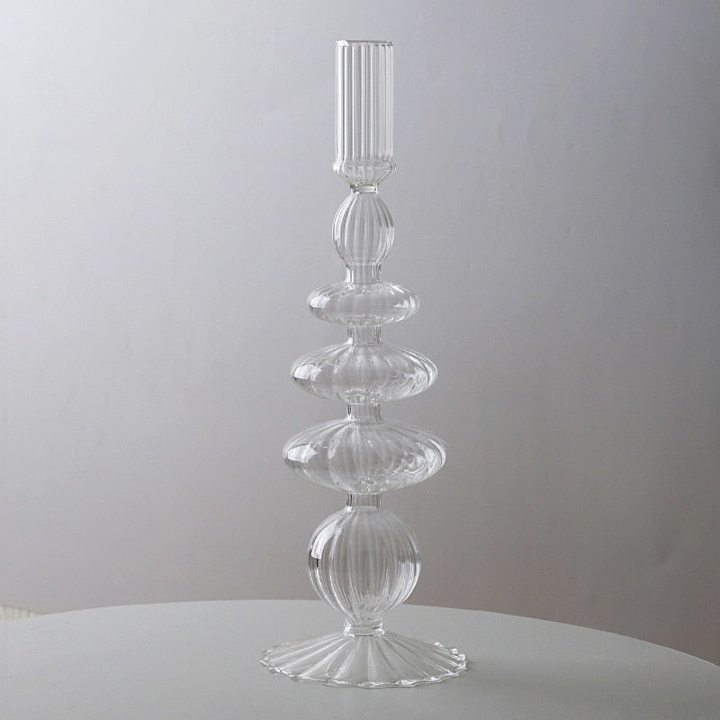 Macaroon Glass Ripple Candle Holders Onda Clear