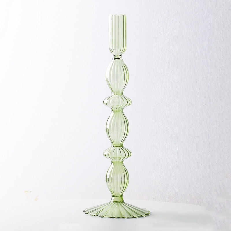 Macaroon Glass Ripple Candle Holders Pebble Green