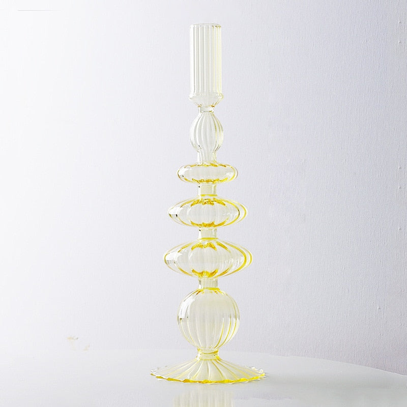 Macaroon Glass Ripple Candle Holders Onda Yellow