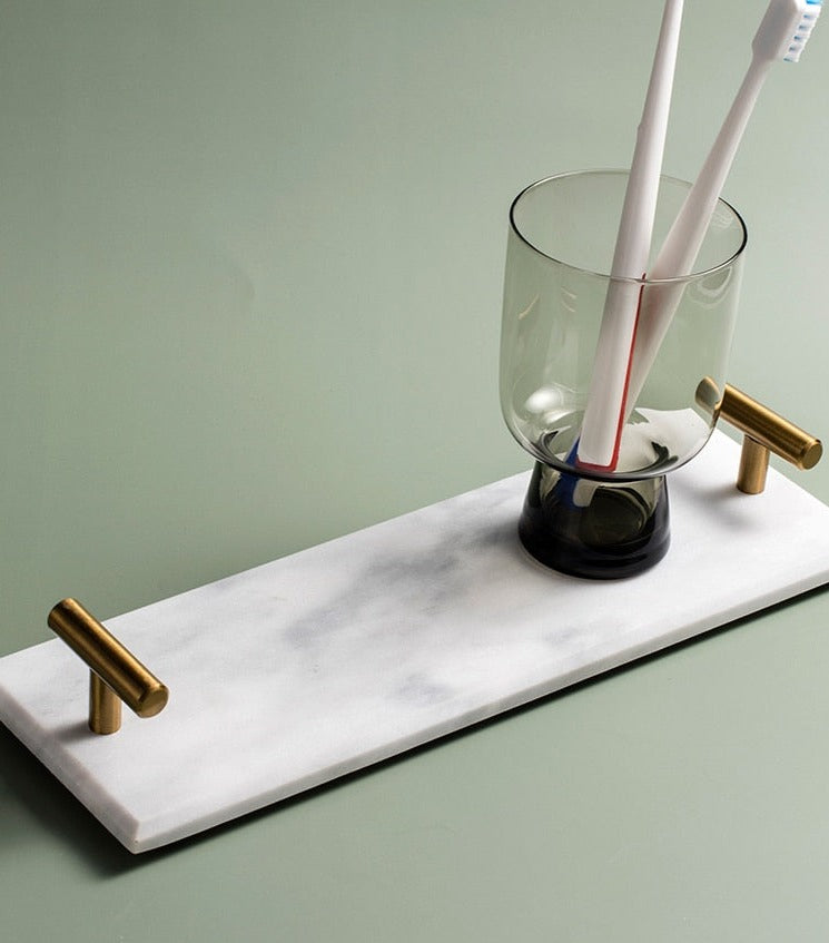 Marble & Brass Bathroom Storage Tray Organizer Grey