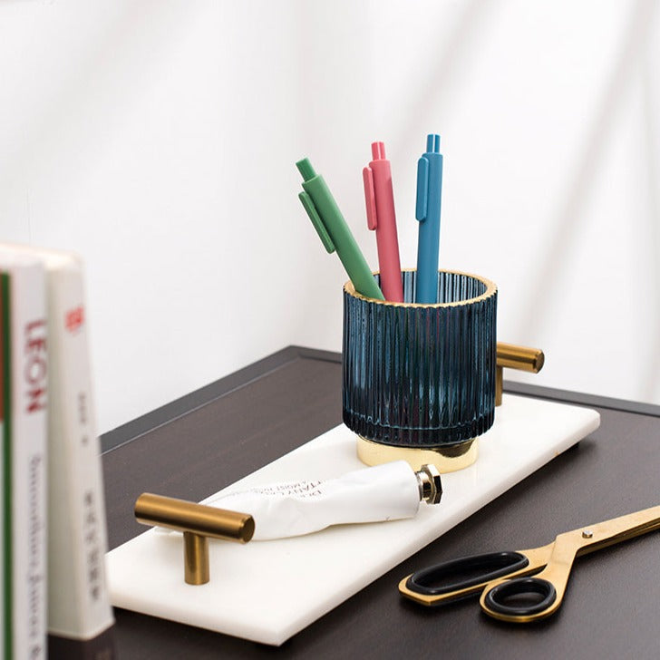 Marble & Brass Bathroom Storage Tray Organizer White