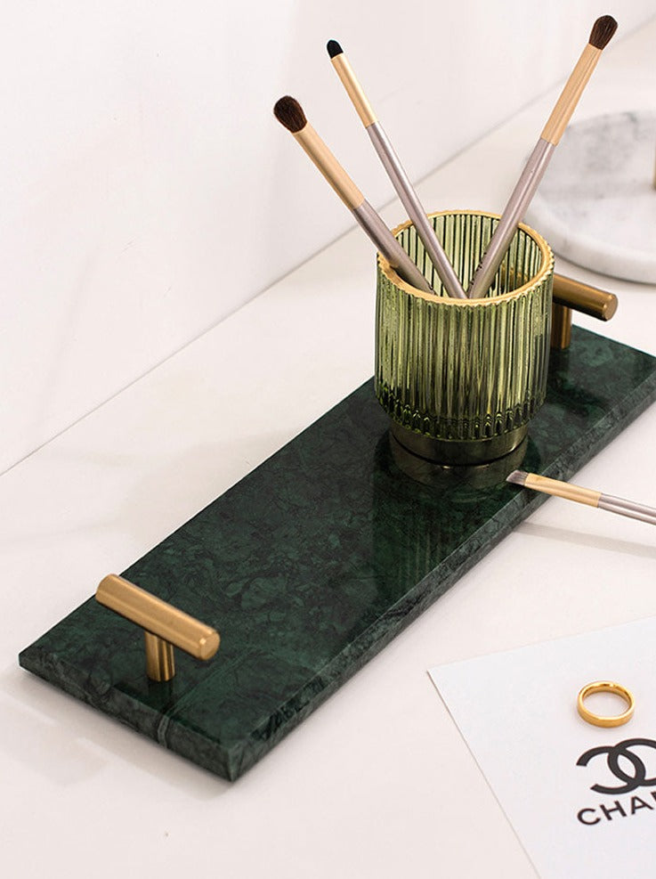 Marble & Brass Bathroom Storage Tray Organizer Evergreen