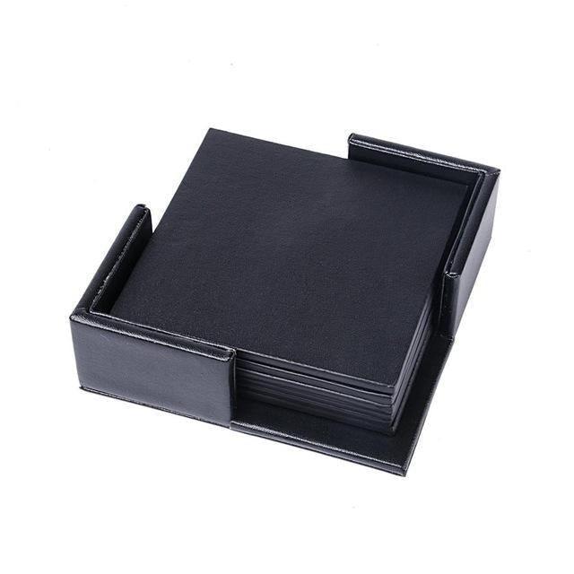Vegan Leather Coaster Set Black Square