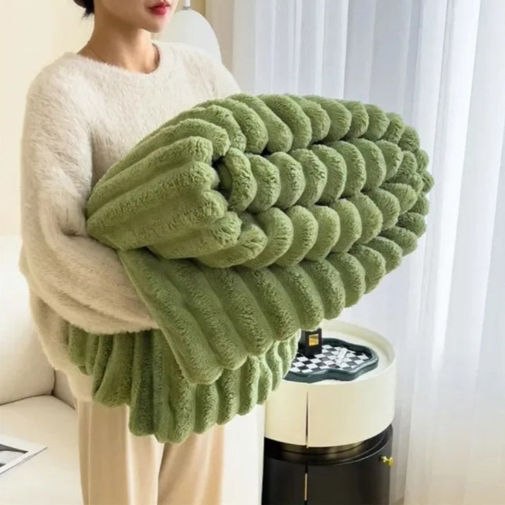 Plush Stripped Throw Blanket™️ Matcha Green