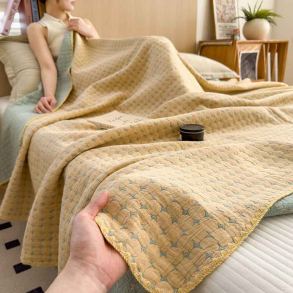Matelassé Seersucker Reversible Cotton Blanket Matelassé Yellow