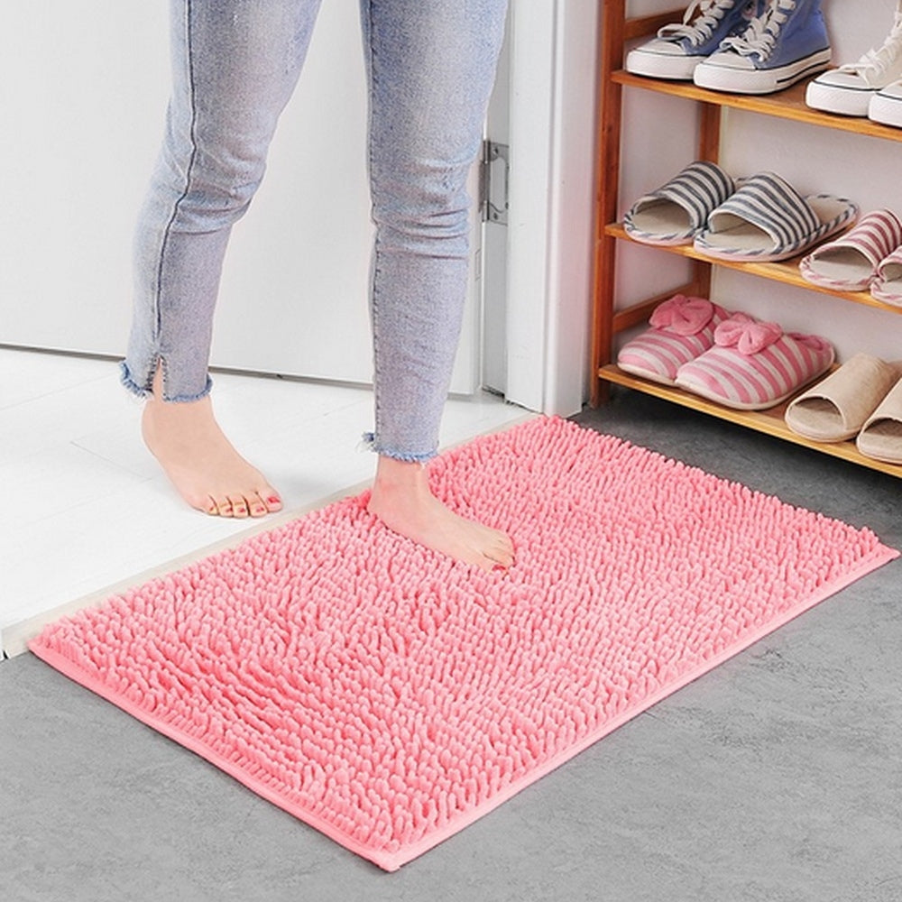 Mavi Soft Chenille Bath Mat Pink
