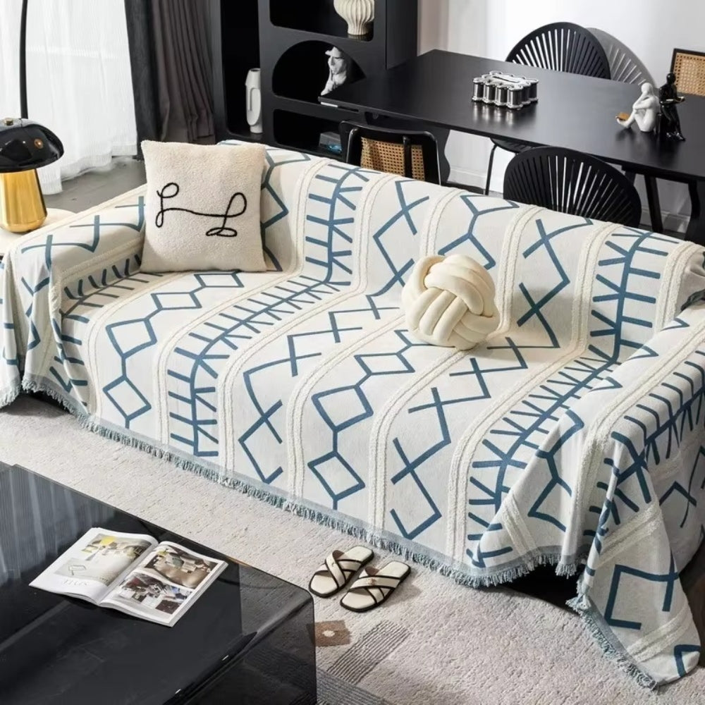 Maze Four-Season Chenille Sofa Cover Blue Lines